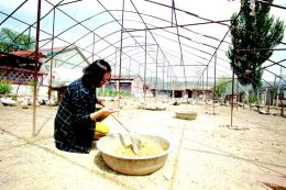 在雁舍配制养殖饲料是张宏霞的日常工作