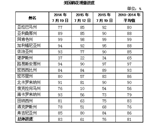 美国棉花生产报告:新棉现蕾率达76% 结铃率稳步增长