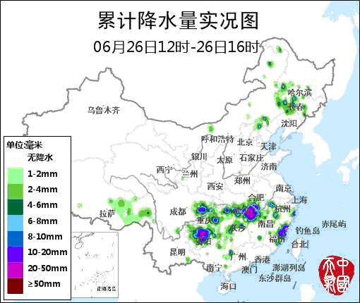 南方累积降水量实况图