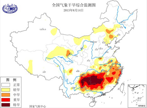 干旱黄色预警:黔湘浙赣鄂皖中到重度气象干旱