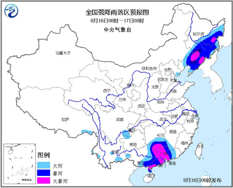 暴雨黄色预警:华南及东北部分地区有大暴雨