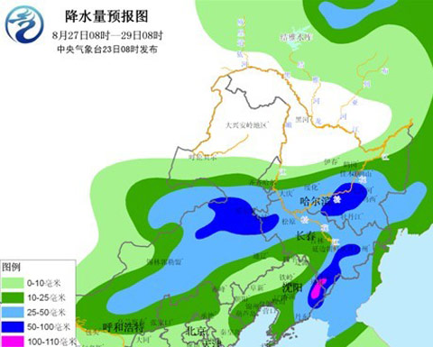8月底前黑龙江和松花江流域有两次降雨过程