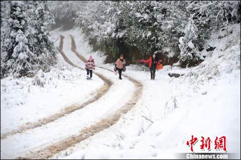 重庆大雪部分客车停运 归心似箭徒步回家